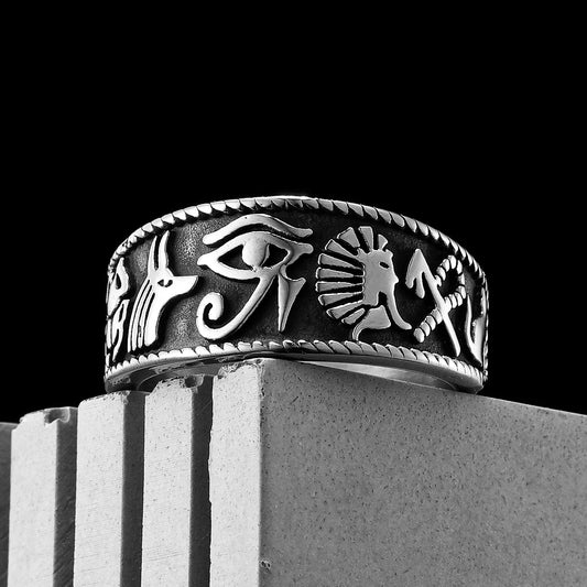 Egypt Pharaoh Eye of Horus Totem Men Rings Stainless Steel Retro Punk Rock Women Jewelry Fashion Accessories Gift Wholesale