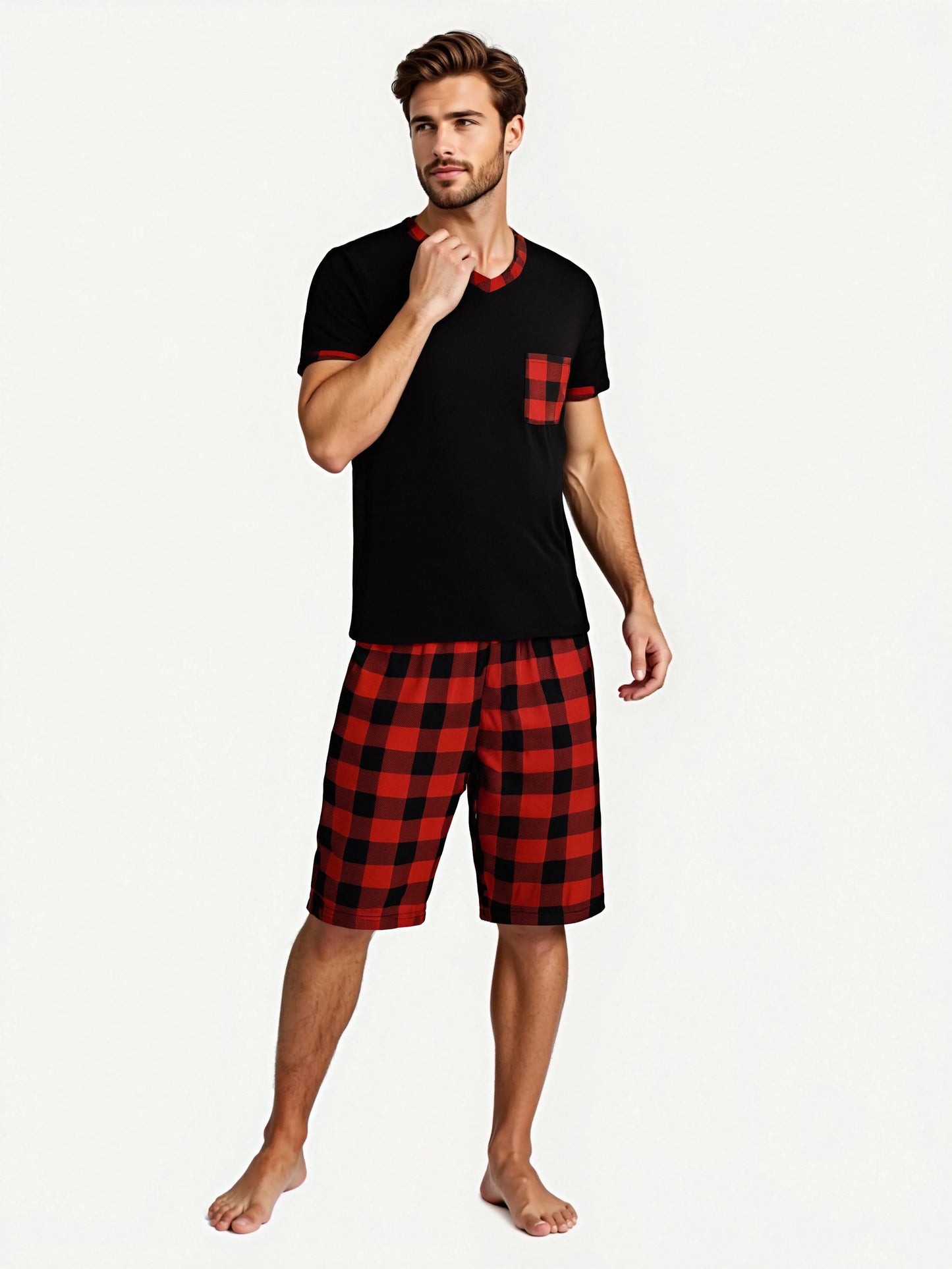 Men's Plaid Short Sleeve Pajama Set