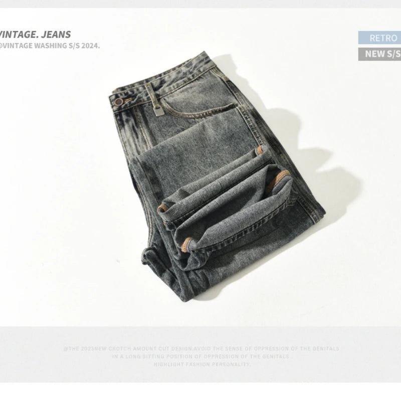 Men's Straight Cotton Joggers Vintage Wash Jeans