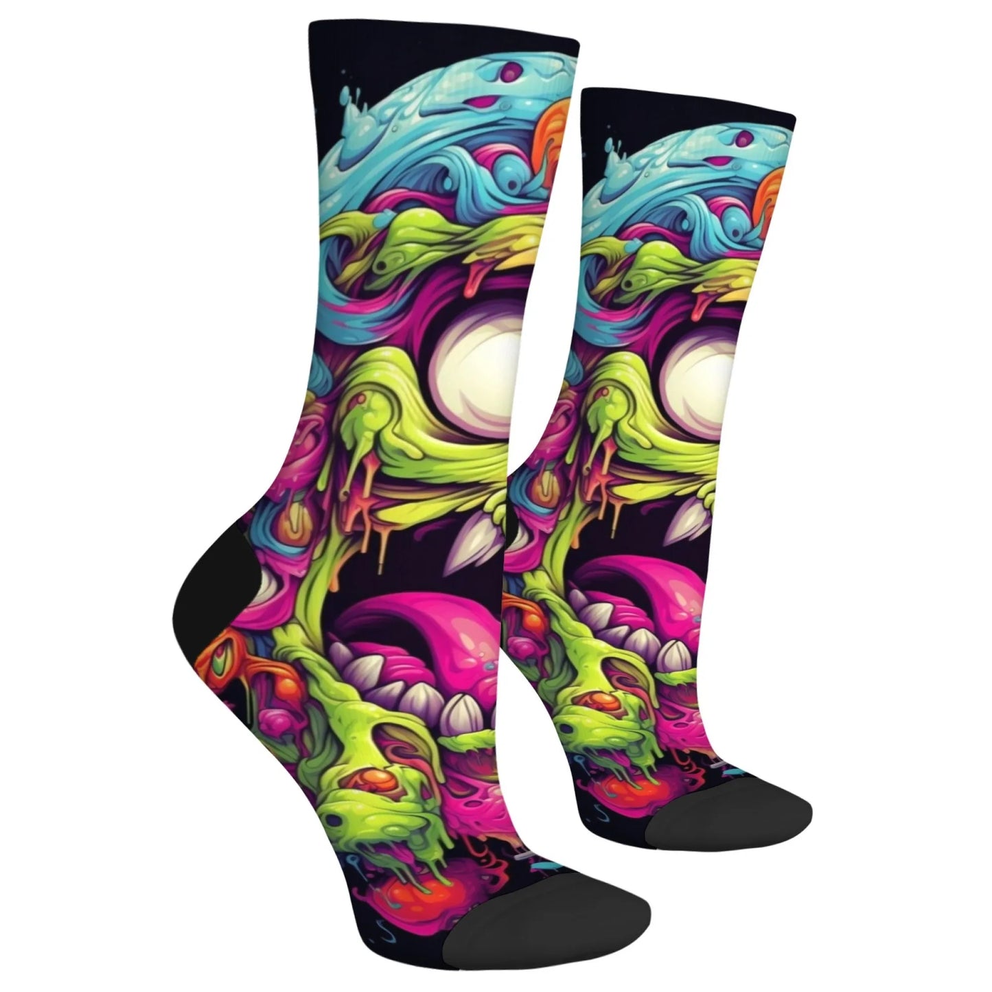 Cartoon Graffiti Weird Print Men's Socks Comfortable Breathable Non-slip Socks Novelty Harajuku Retro Street Hip-hop Crew Socks