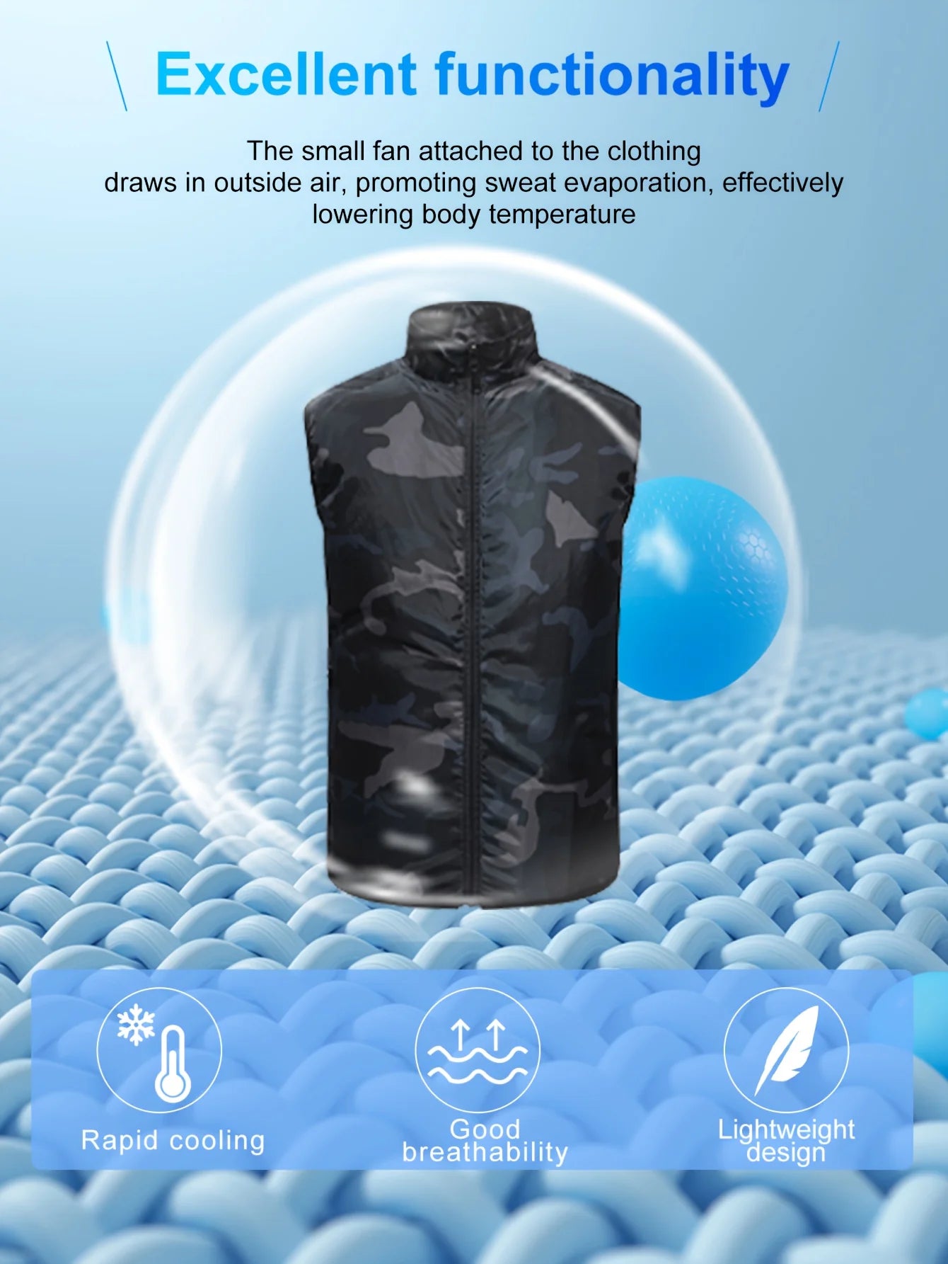 Men's Polyester Fan Cooling Vest with 3-Speed Adjustment