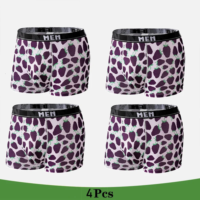 Men's Boxer Shorts 4Pcs Polyester Printed Underwear