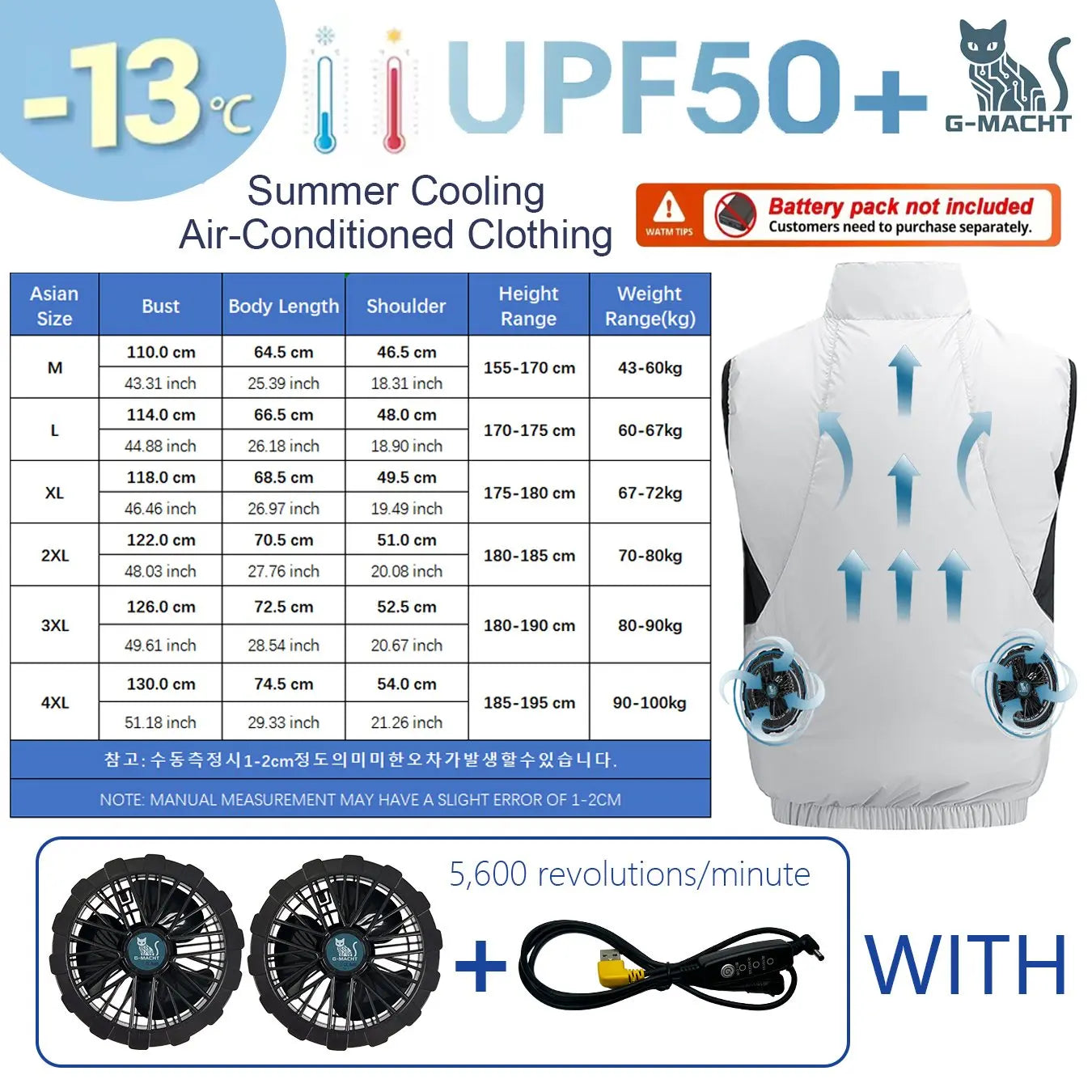 G-MACHT USB 12V/5V Cooling Vest for Men and Women