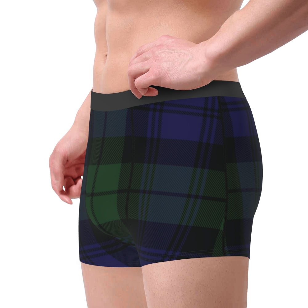 Black Watch Tartan Boxer Shorts for Men in Lycra and Polyester
