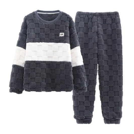 Sleepwear for Winter Men Coral Velvet Plus-Size Loungewear Two-Piece Set of Soft Flannel Long-Sleeved Pajamas Thickened Warm