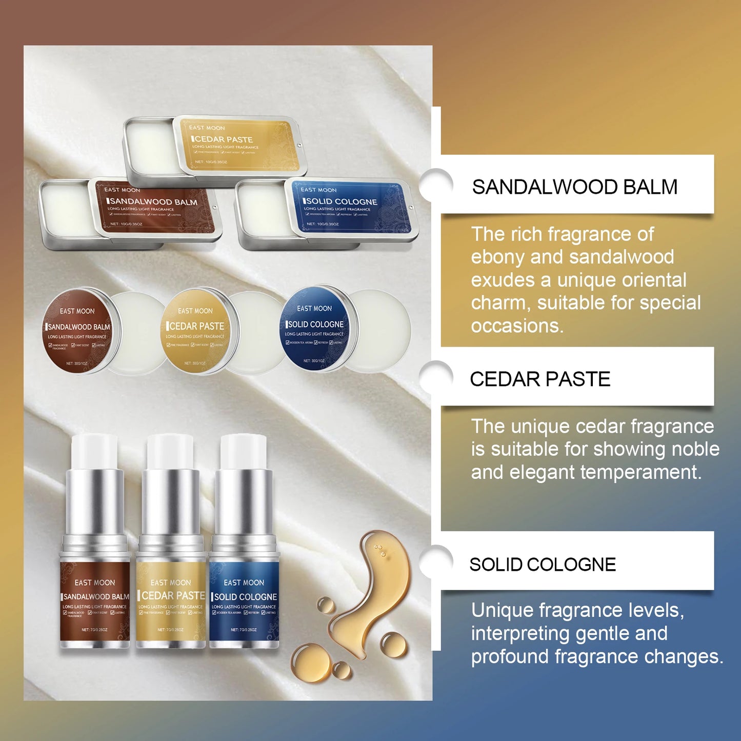Men Sandalwood Balm Portable Body Fragrance Solid Balm