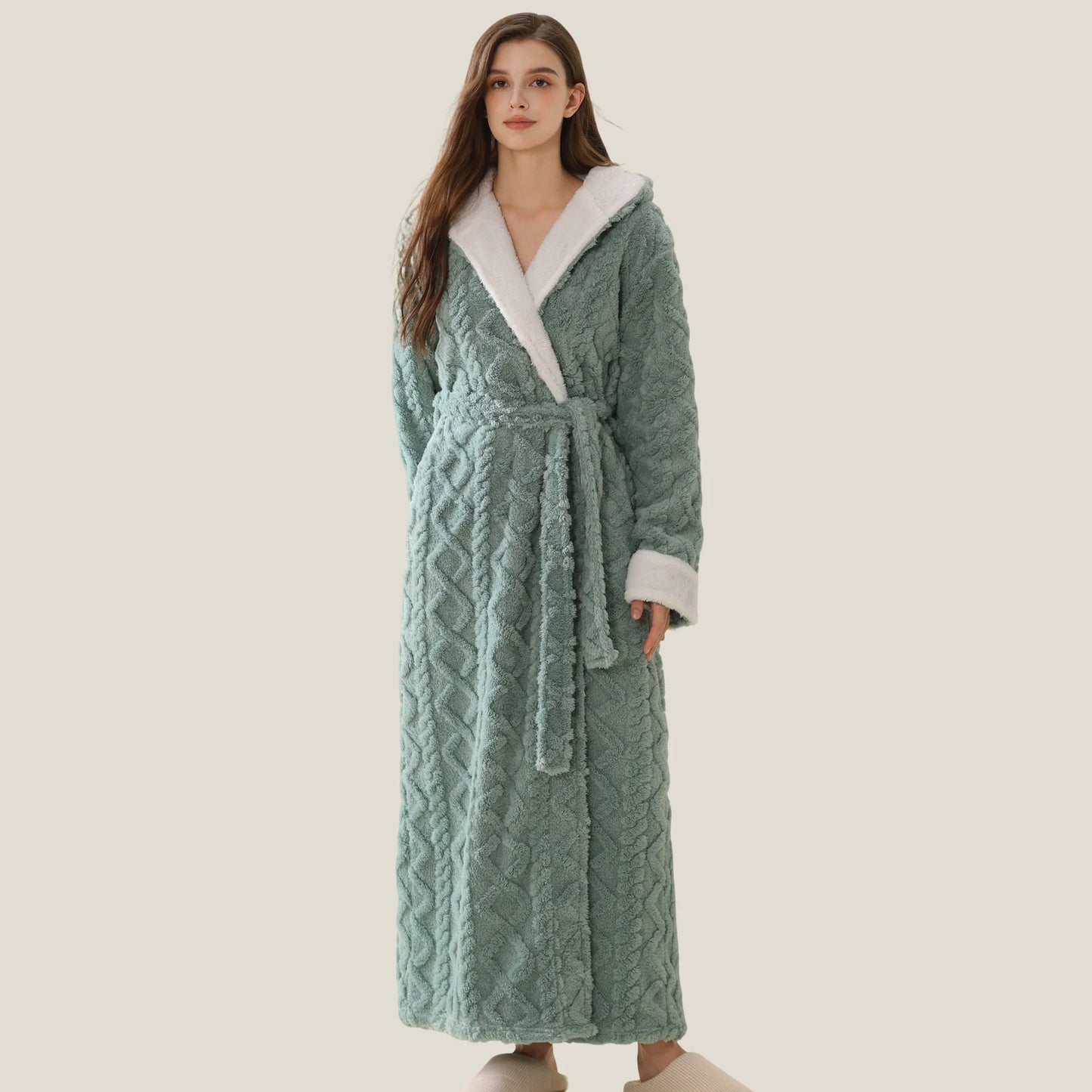 New Winter Flannel Hooded Men Long Robe Lounge Wear Thicken Warm Coral Fleece Male Sleepwear Kimono Bathribe Gown Loose Homewear