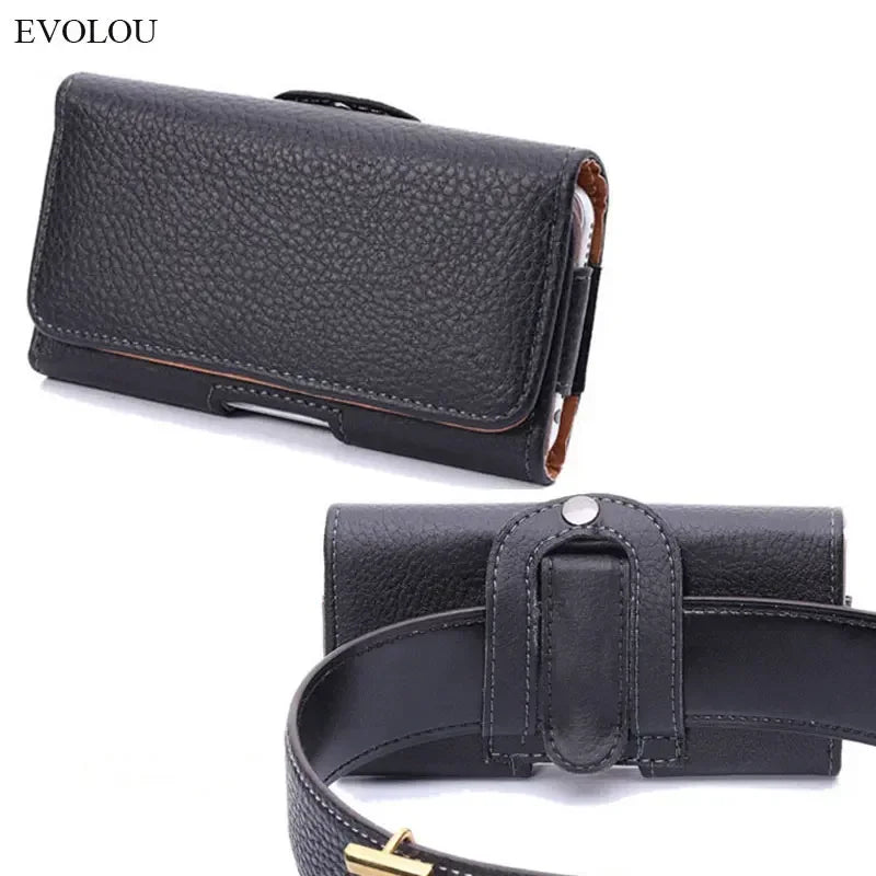 evolou Leather Phone Belt Case for Iphone 16 Pro Max 16E 12 13 Mini 14 15 Belt Clip Waist Bag Magnetic Vertical Case