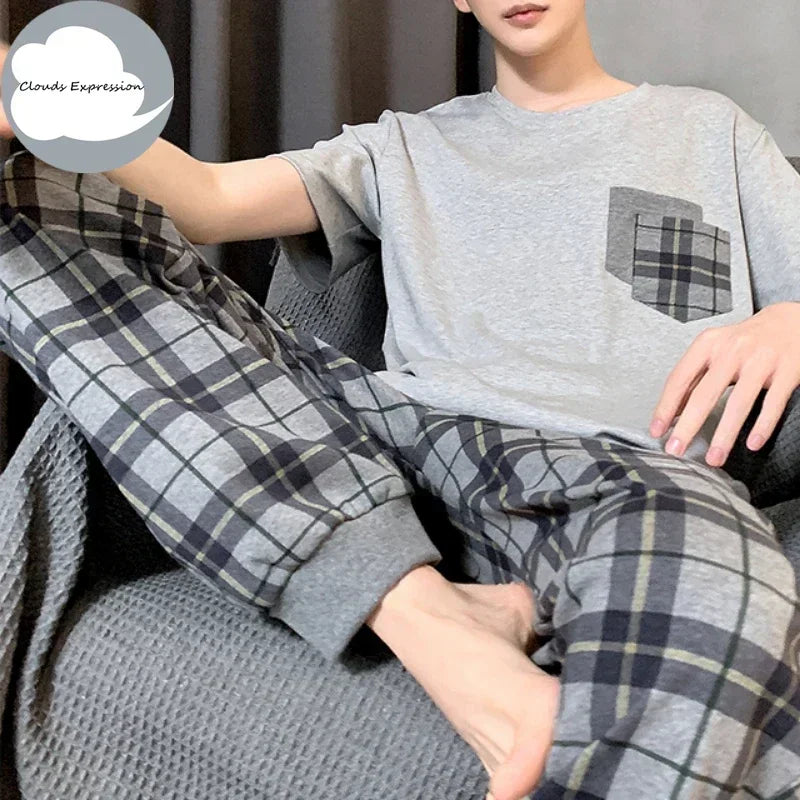 Summer Knitted Mens Casual Pyjamas Set