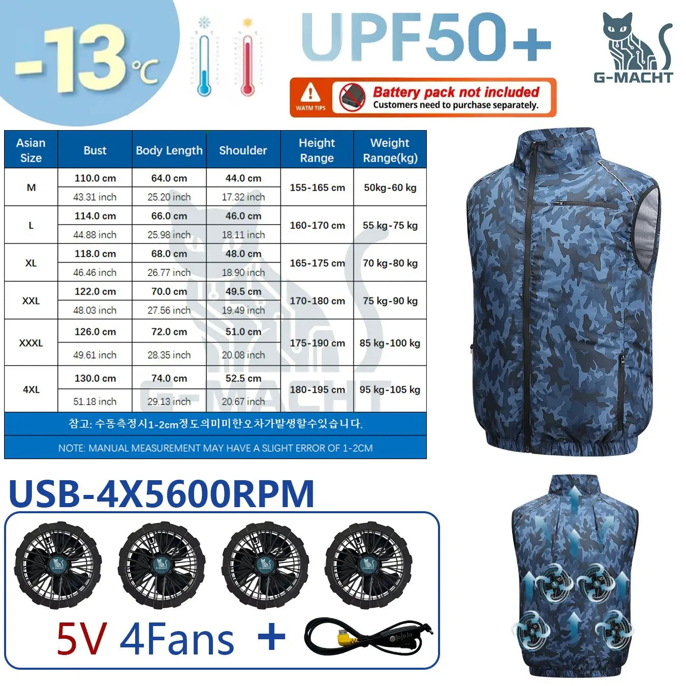 G-MACHT USB 12V/5V Cooling Vest for Men and Women