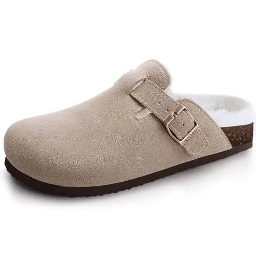 Asgard Women Cow Suede Clogs with Cork Sole and Buckle