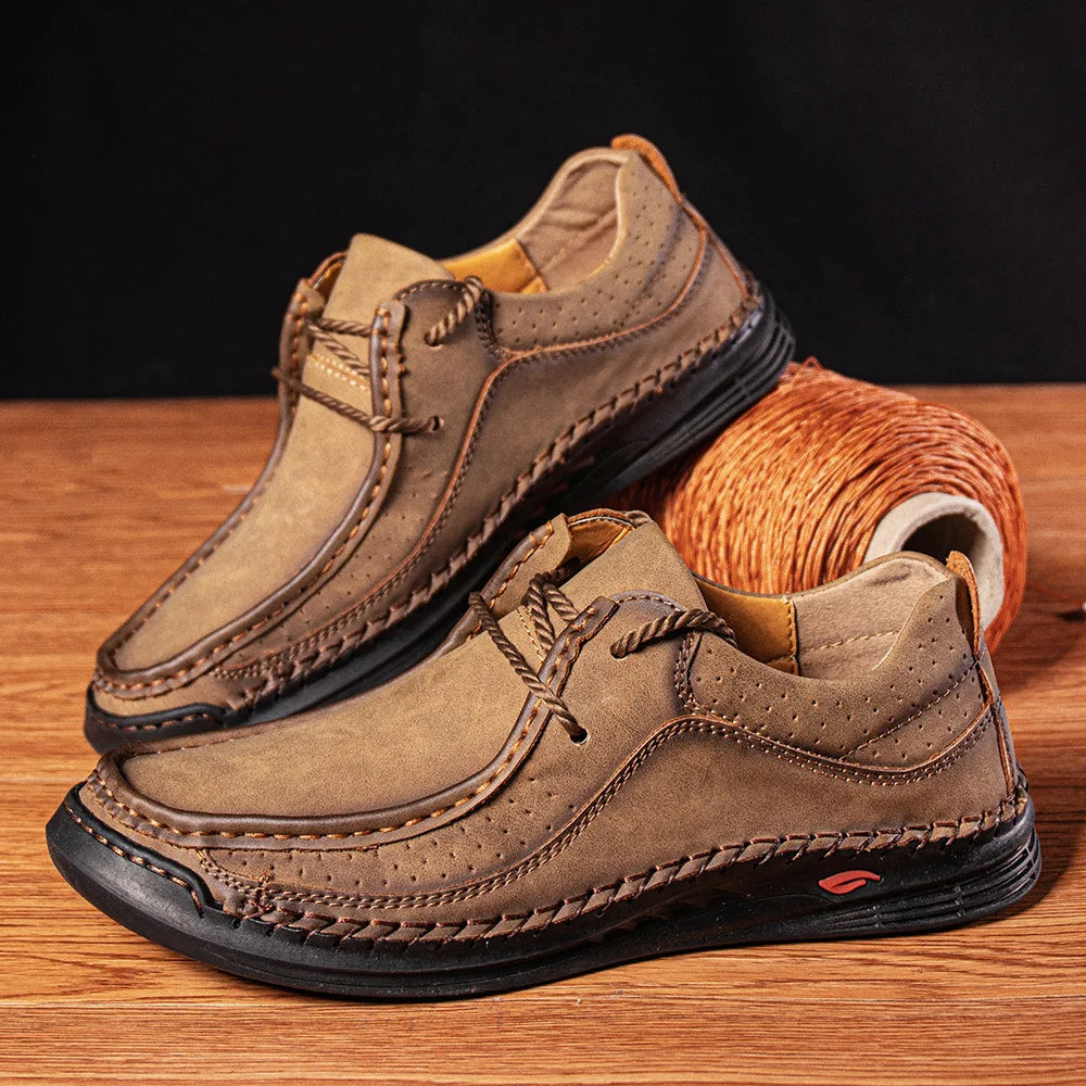 Men's Handmade Leather Casual Sneakers with Comfort Design