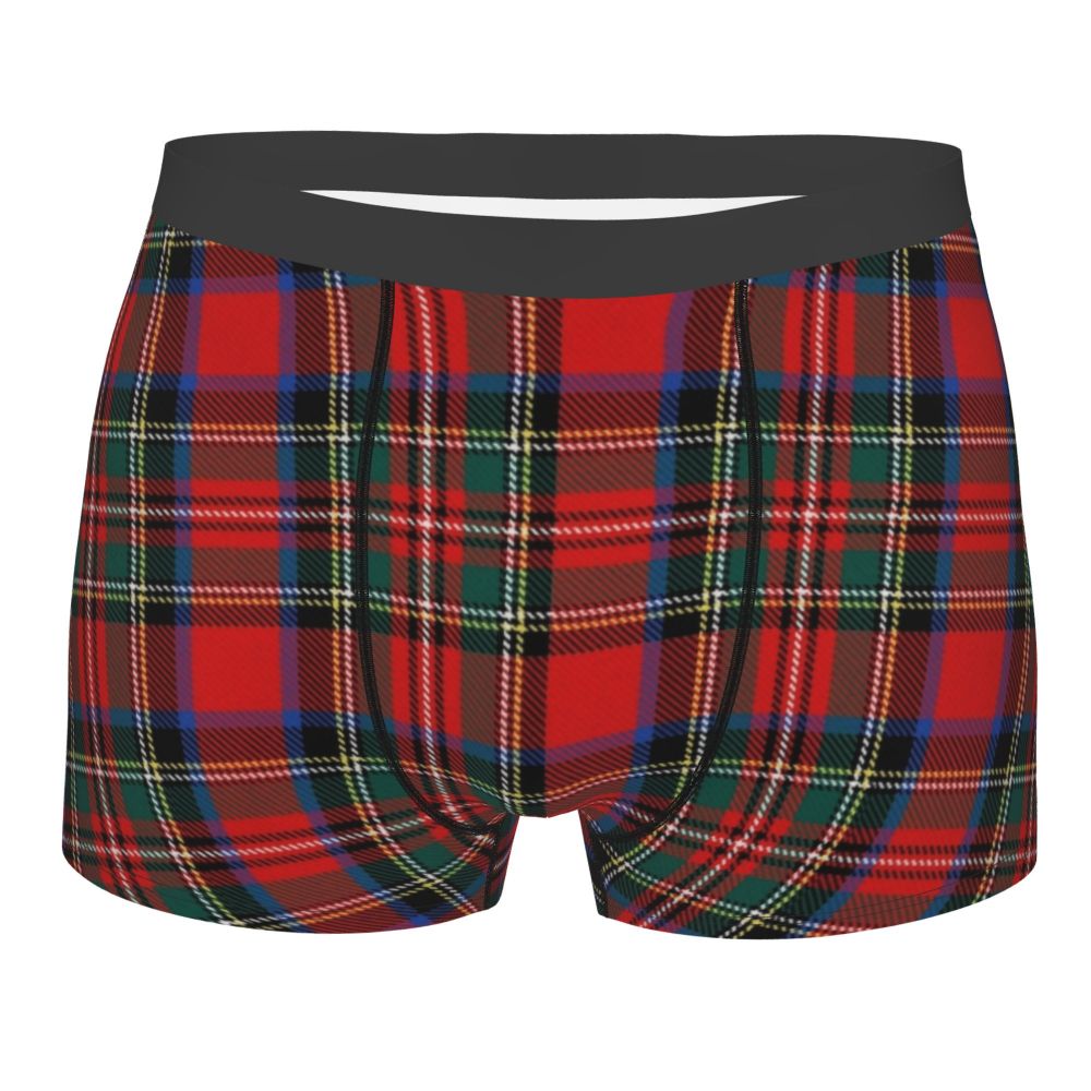 Black Watch Tartan Boxer Shorts for Men in Lycra and Polyester