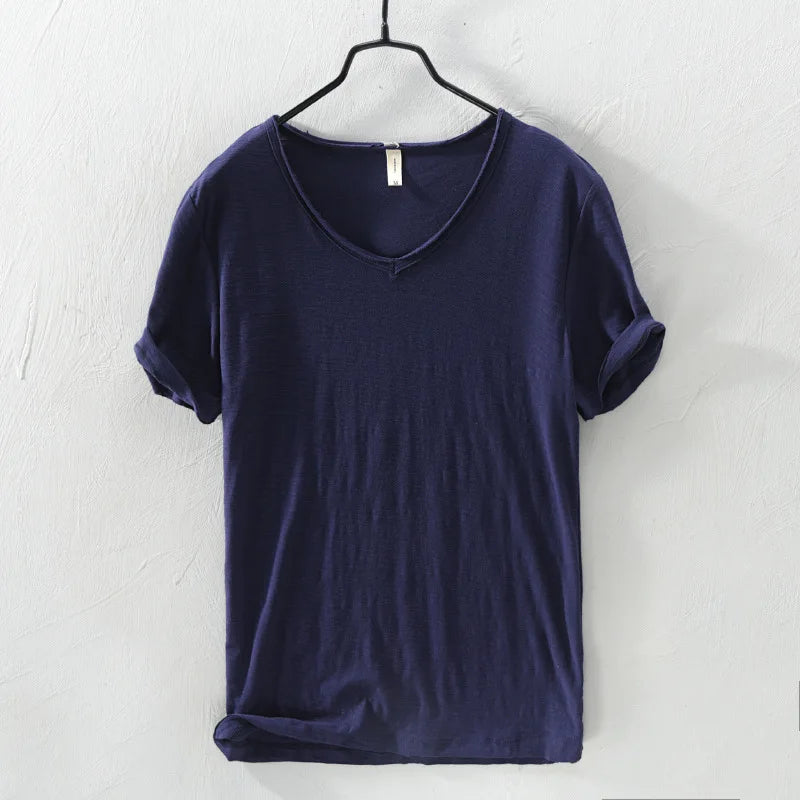 New Mens T Shirt Pure Color V Collar Short Sleeved Tops Tees Men T-Shirt 10colors slim Man T-Shirts Fitness For Male Clothes