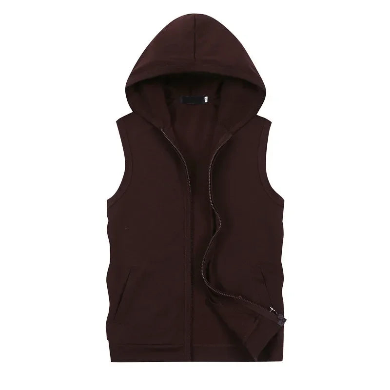 New Mens Sleeveless vest Summer Men  Tank Top With Hood Male Fashion None Sleeve Hoodie Zip Up Casual Sportswear Clothes
