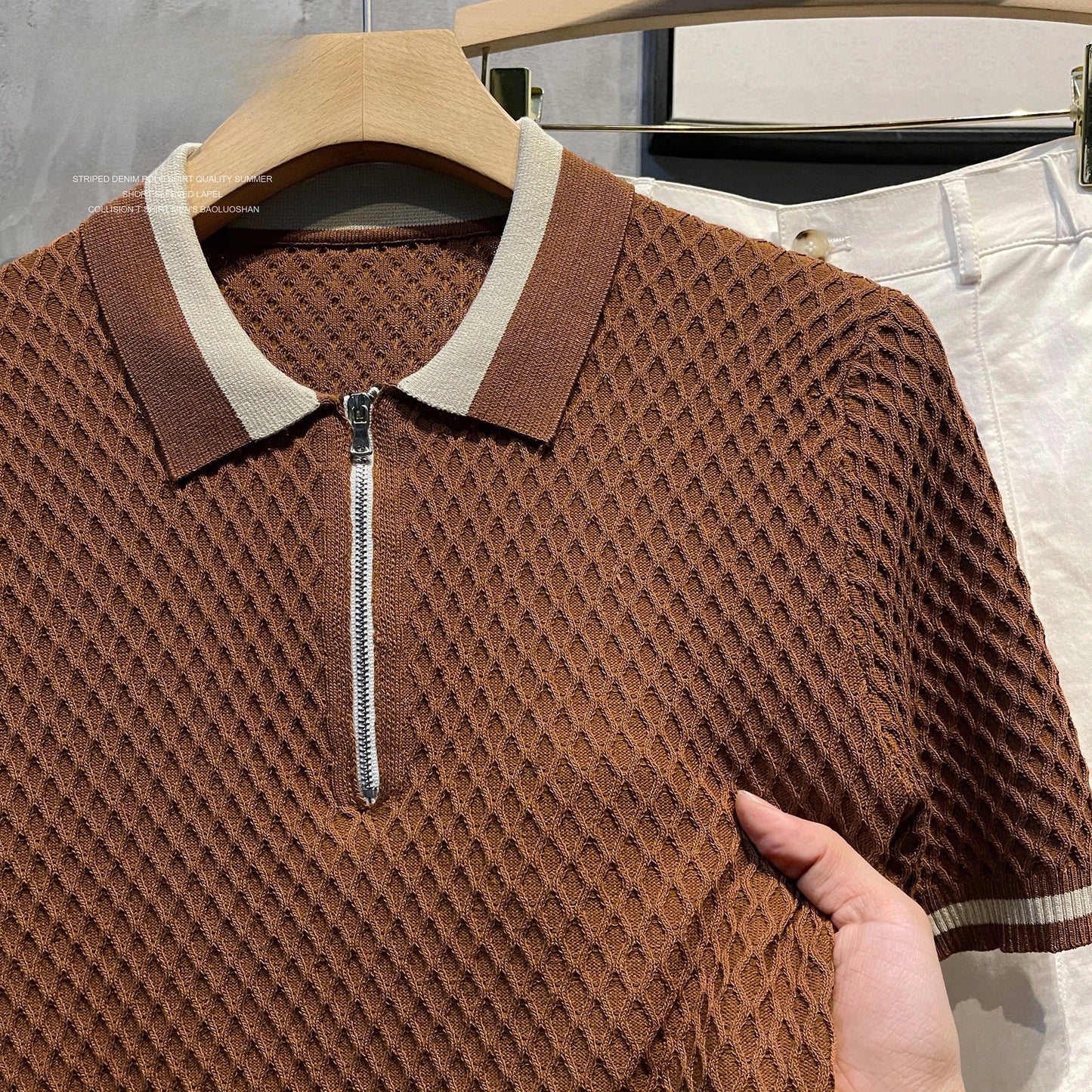 Men's Casual V-Neck Knitted Polo Shirt