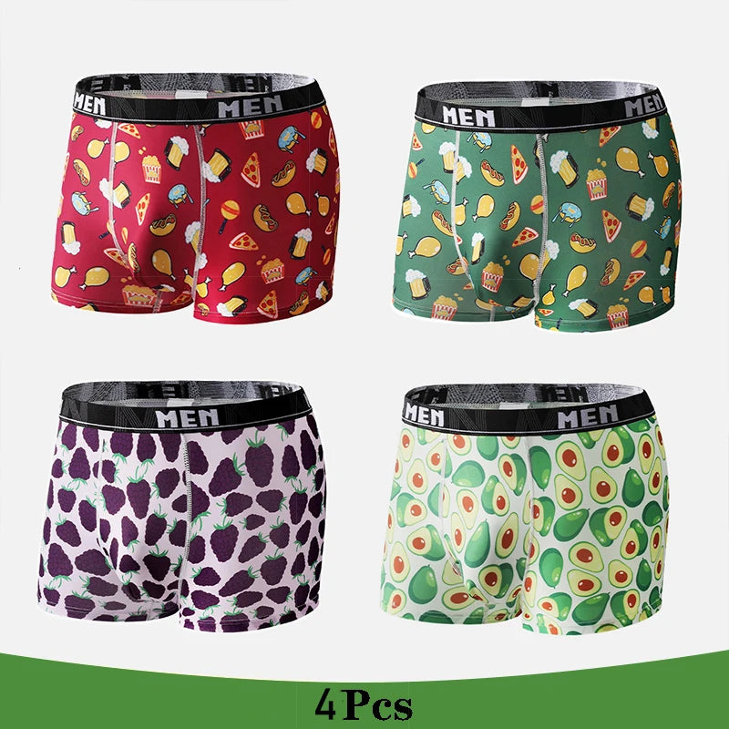 Men's Boxer Shorts 4Pcs Polyester Printed Underwear