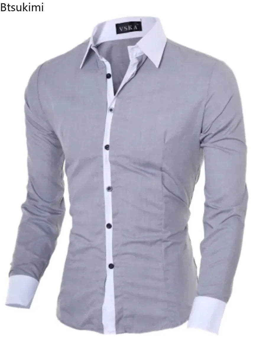 Men's Patchwork Dress Shirt for Business and Casual Wear