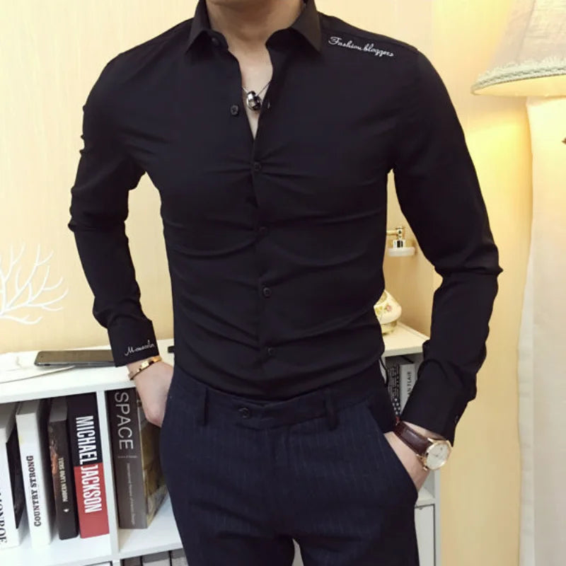 Men's Long Sleeve Dress Shirt in Silk Cotton Blend