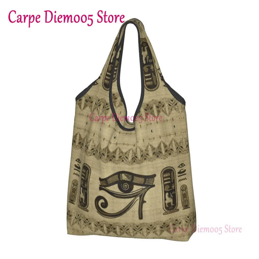 Egyptian Eye Of Horus Grocery Shopping Bags Custom Shopper Tote Shoulder Bag Portable Ancient Egypt Hieroglyphics Handbag