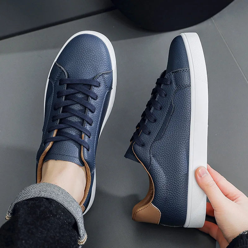 Men's Lightweight Lace Up Casual Leather Board Shoes