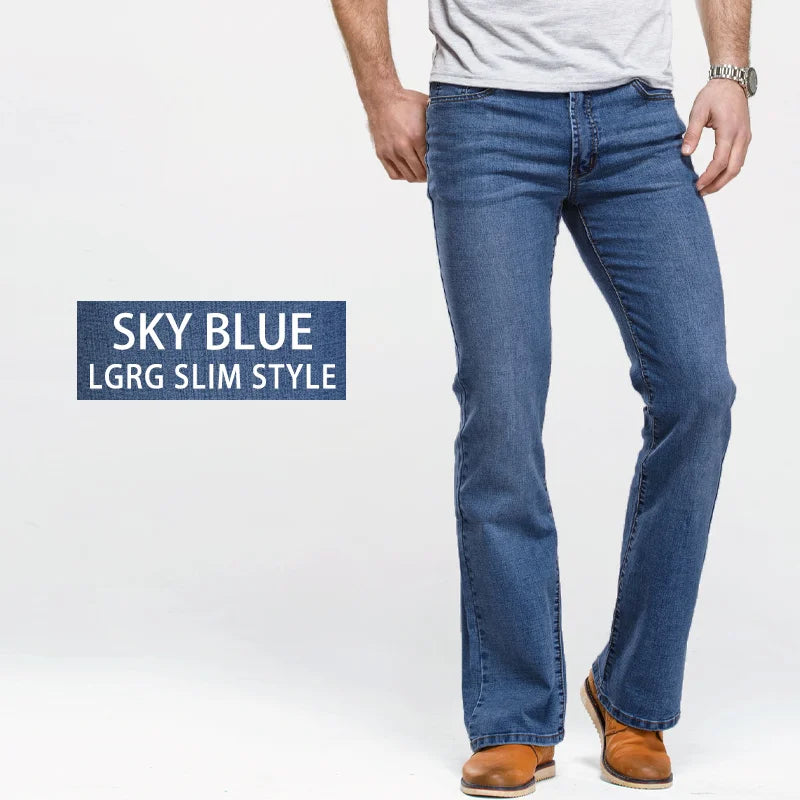 LGRG Men's Slim Fit Bootcut Jeans in Blue Black