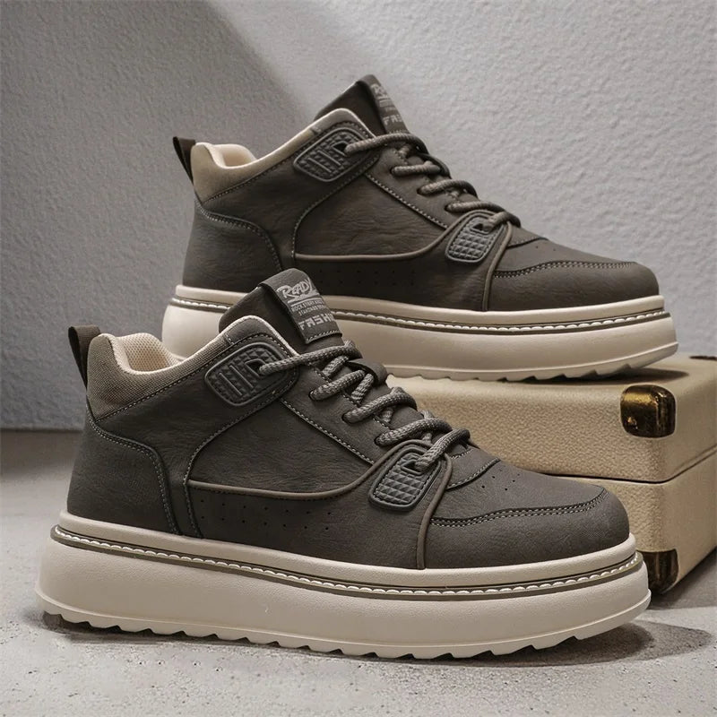 Mens Casual High Top Sneakers with Leather Upper