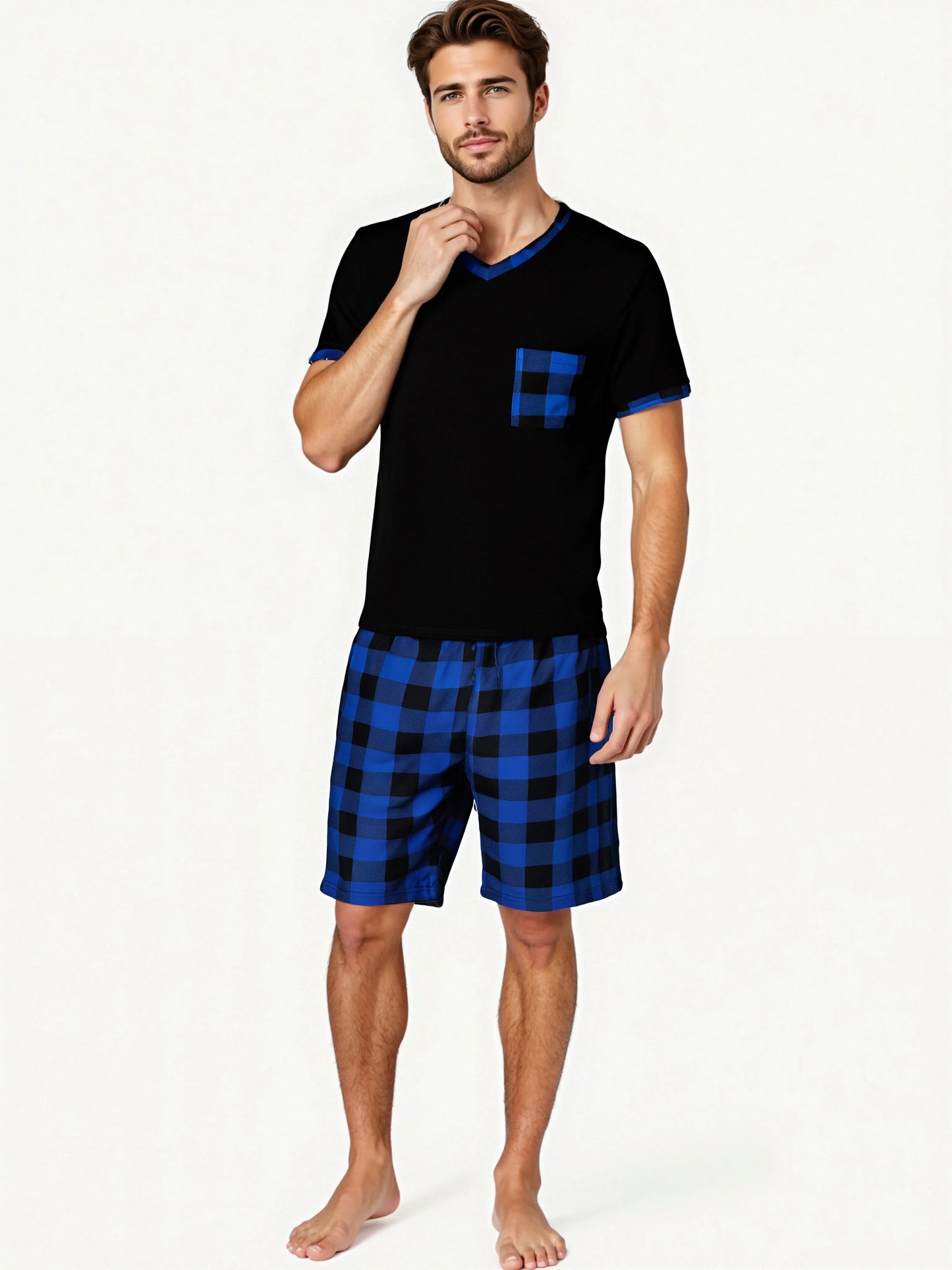 Men's Plaid Short Sleeve Pajama Set