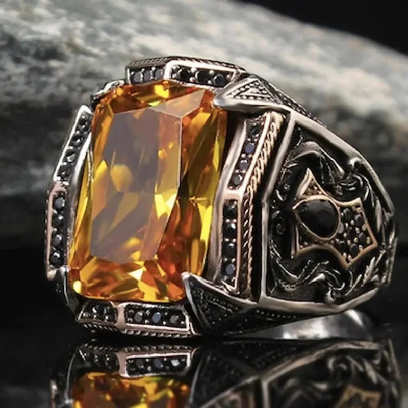 Classic Retro Rainbow / Gatrique Men Rings Silver Color Signet Steampunk Rings for Men