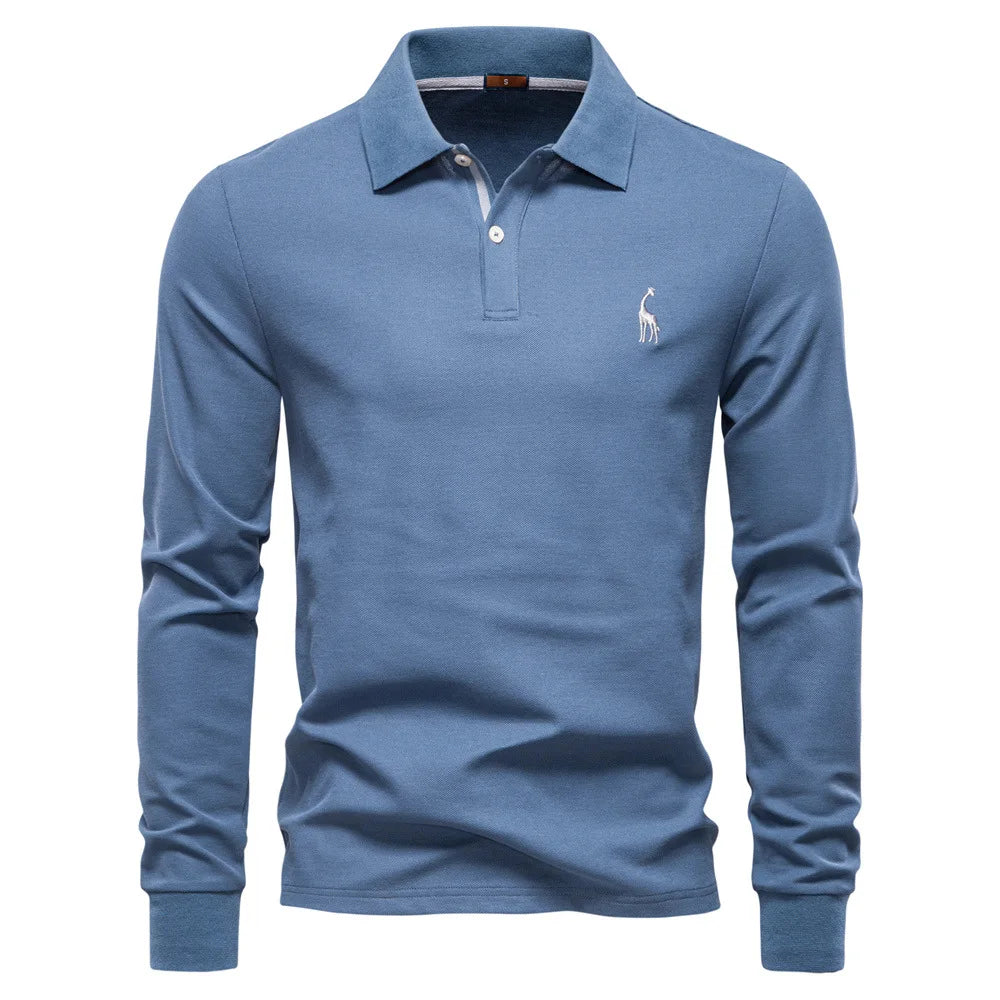 Autumn New Men's Deer Embroidery Cotton Rich Blend Collared Shirts