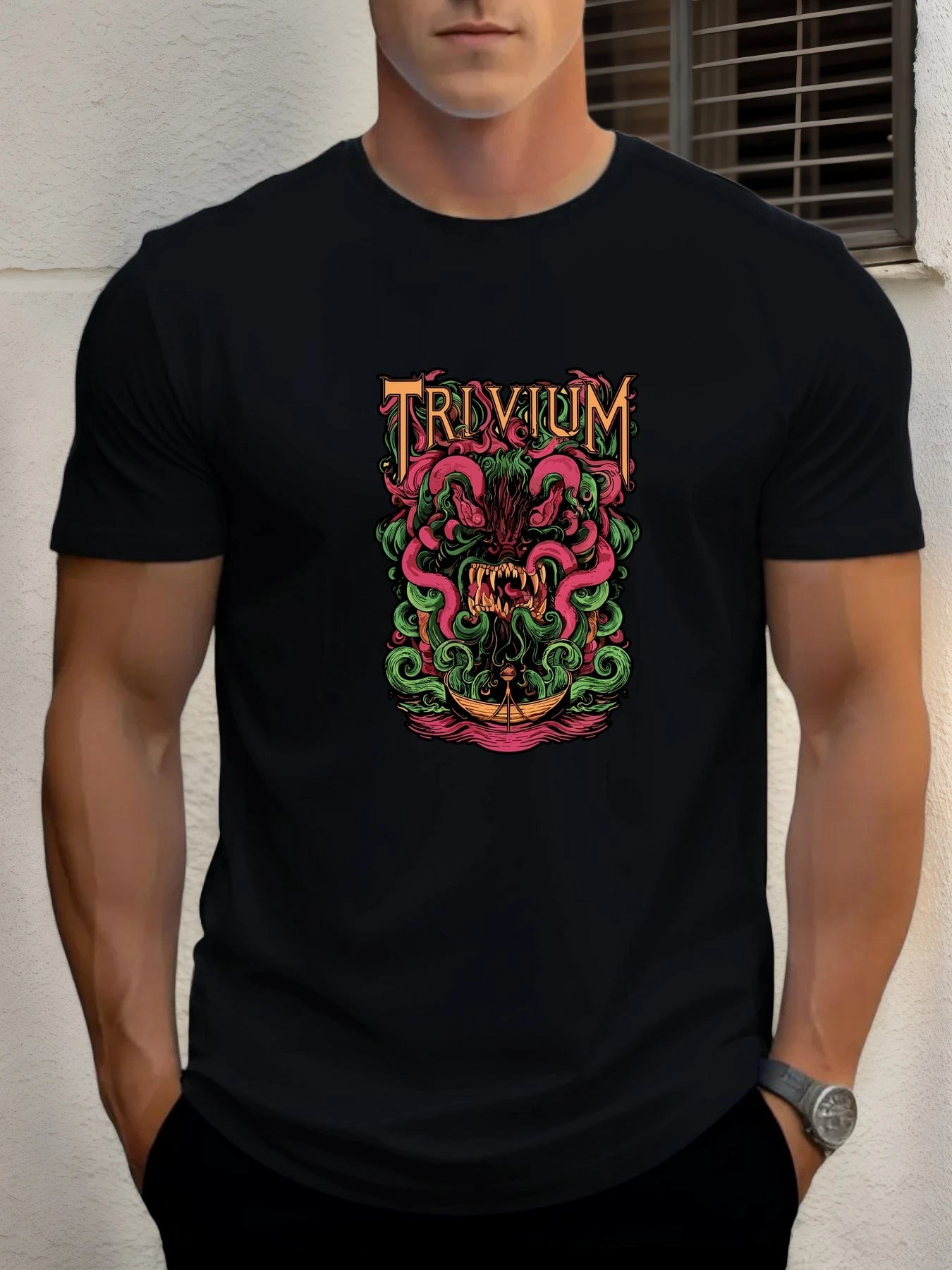 T Shirts For Men TRIVIA Monster 100% Cotton Graphic Printing Summer Round Neck T-Shirt Casual Breathable Street Style Daily Top