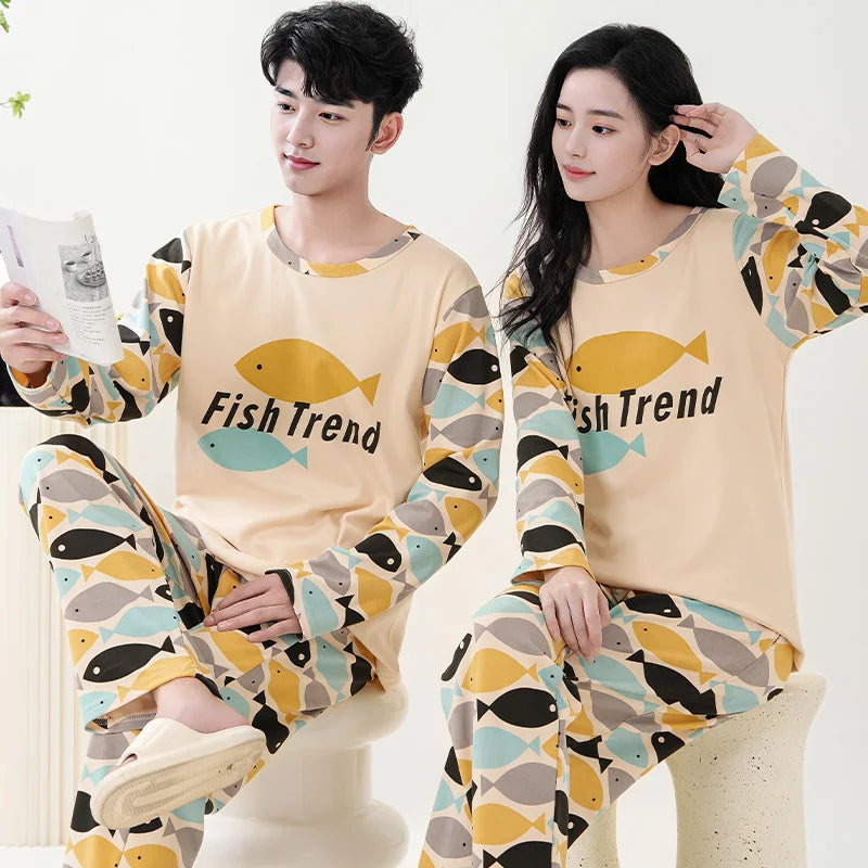 Spring Couples Sleepwear for Women Man Cotton pajama sets Sleep Tops Trousers Home clothes pijama conjuntos de pijama hombre