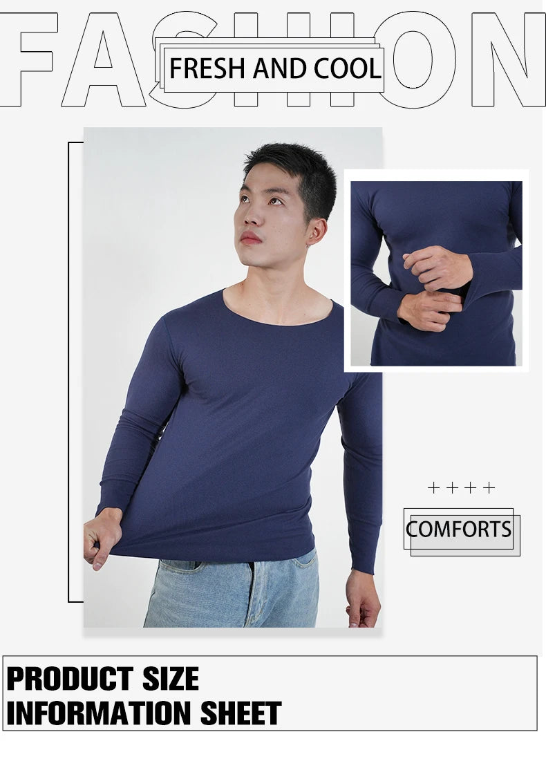 Men Thermal Underwear Long Sleeve Shirts Crewneck Fleece Lined Base Layer Top