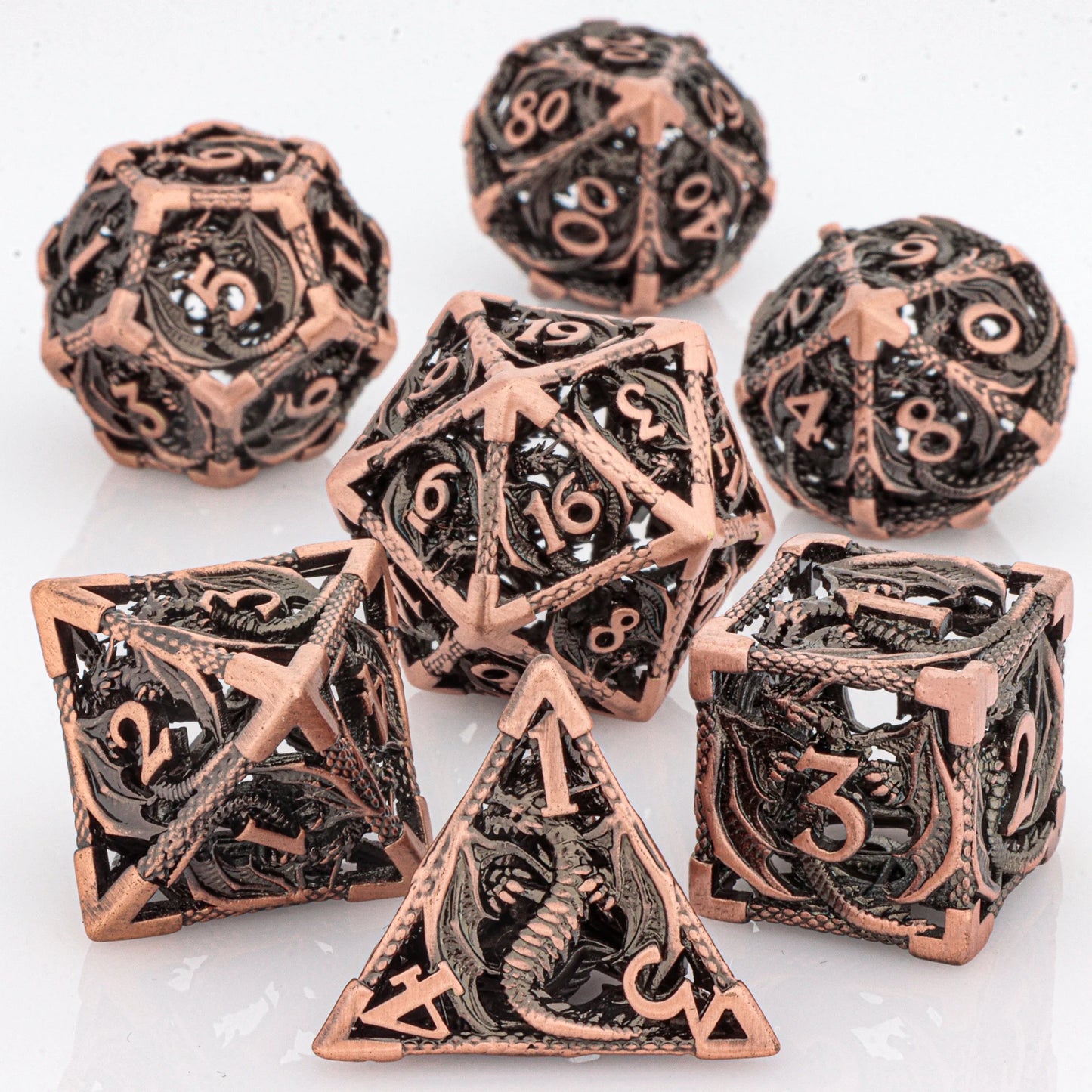 GSF Polyhedral Metal Dragon D&D Dice Set for Dungeons and Dragons Hollow Metal Dice