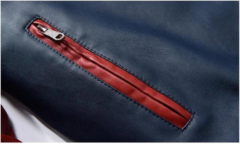 Bomber Jacket Men Leather Fleece Casual Zipper Coat