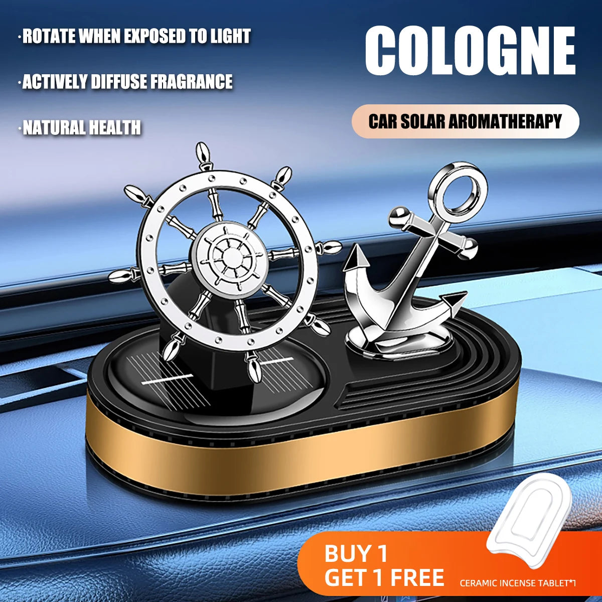 Anchor Car Air Freshener Solar Rotating Diffuser Red Blue Black