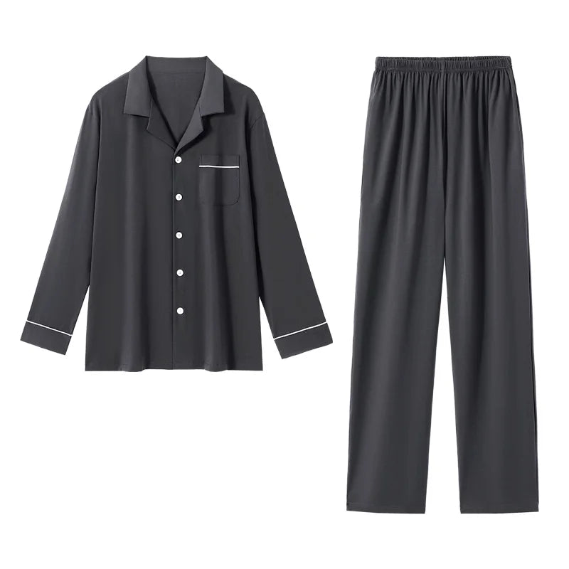 Men's  Cotton Pajamas Set Button-Down Warm Pijamas Hombre Soft Breathable Cotton Sleepwear Homeclothes PJ Grey Loungewear