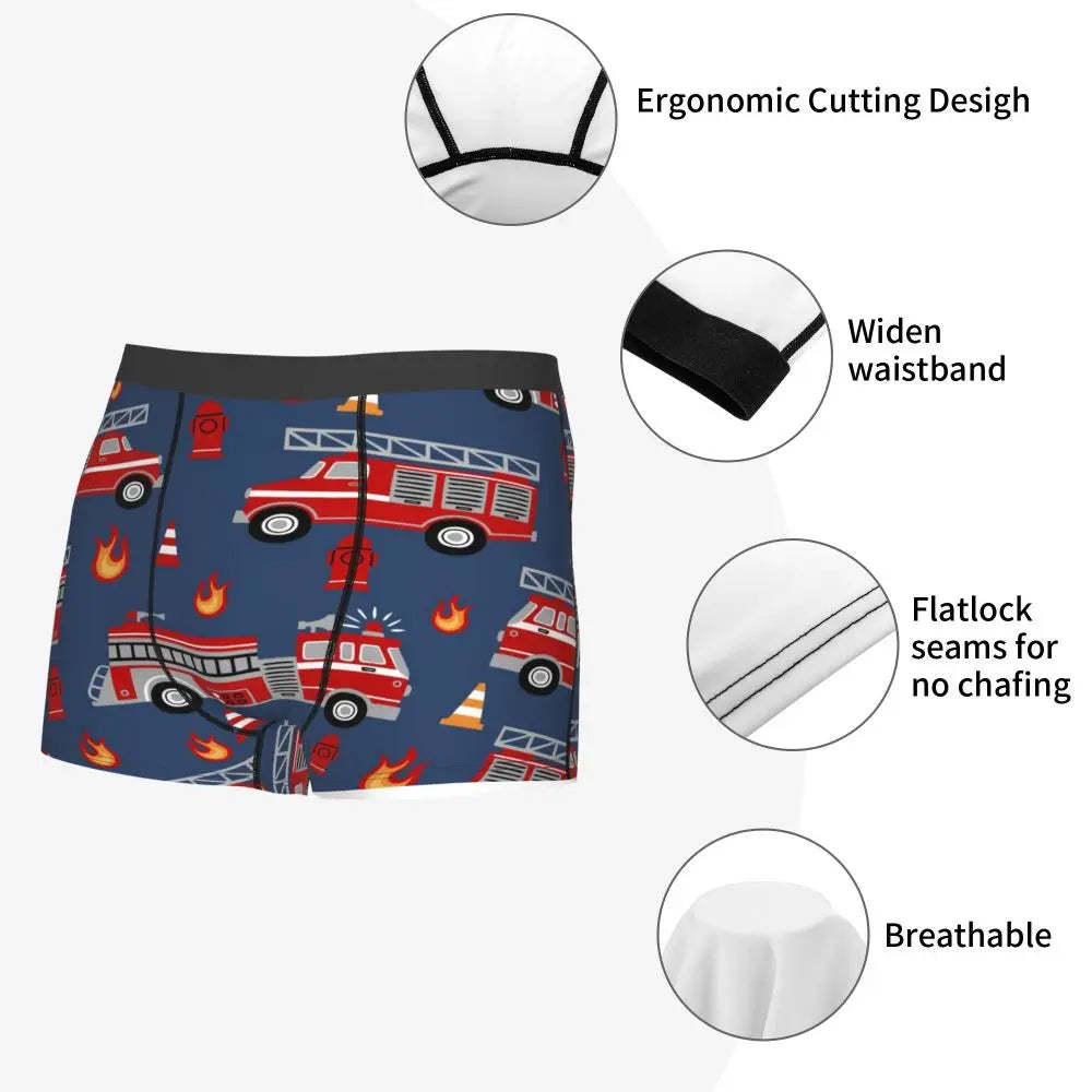 Men's Boxer Shorts Fire Trucks Cartoon Underwear