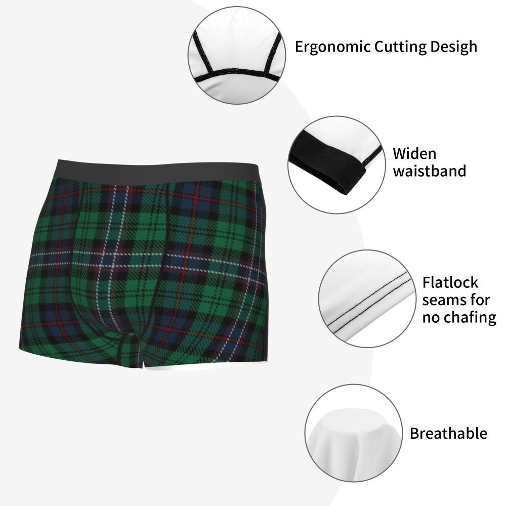 Black Watch Tartan Boxer Shorts for Men in Lycra and Polyester