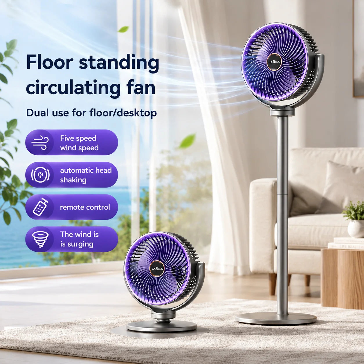3-in-1 Air Circulator Fan 5 Speeds Portable Stand Fan