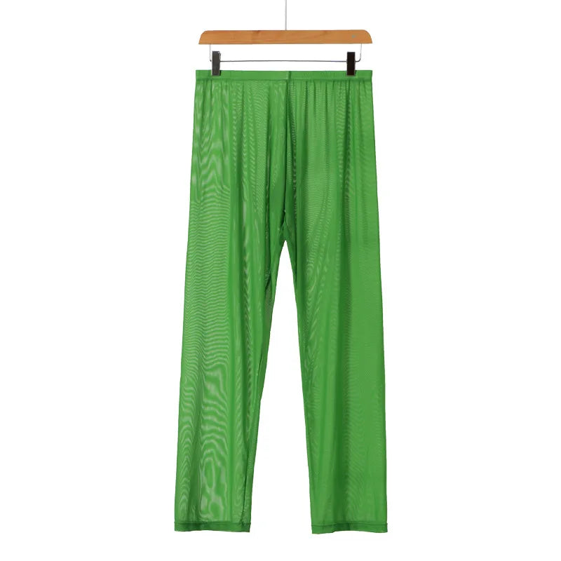 Men's Sexy Soft Mesh Sheer See-through Stretch Pants Trousers Sleepwear Hot Translucent Men Pants Homewear