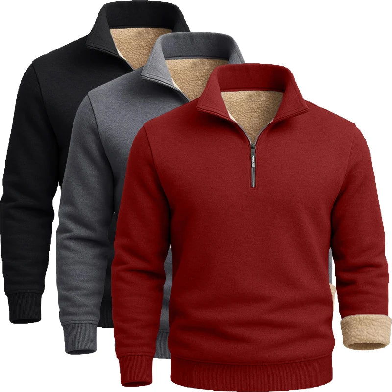 Men's Thick Pullover Sherpa T-Shirt with Zipper Closure