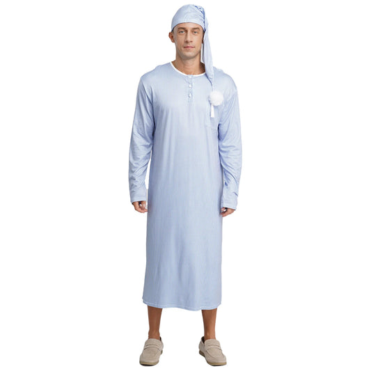 Mens Sissy Nightgown Striped Sleep Robe with Hat Set Complete Sleepwear Comfortable Loungewear Homewear for Holiday Nights