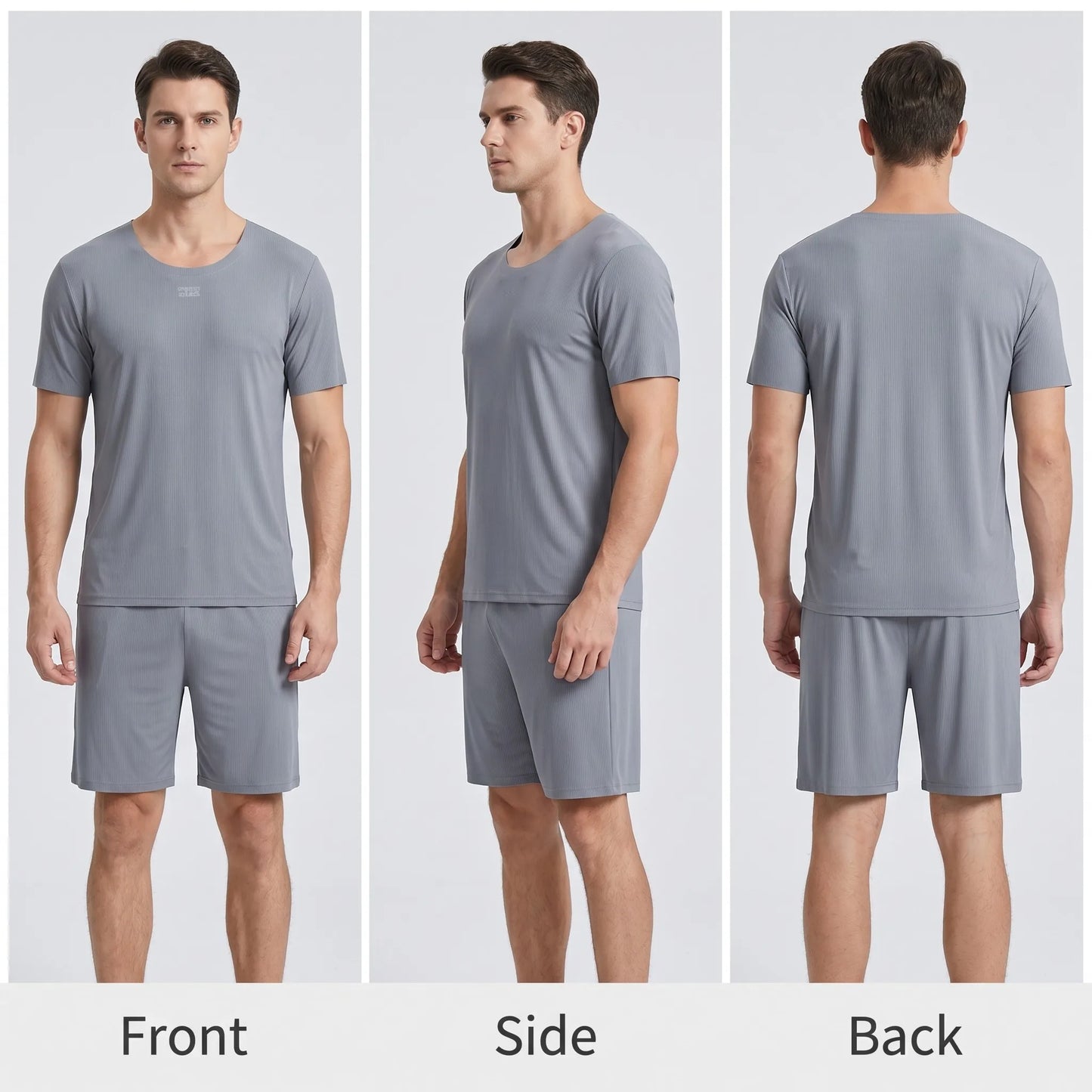 Men's Summer Loungewear Set: Ice-Silk Pajamas, Modal Seamless Round-Neck Lightweight Short-Sleeve T-Shirt, Men's Summer Clothing
