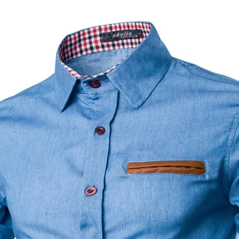 Navy Blue Long Sleeve Denim Shirt for Men
