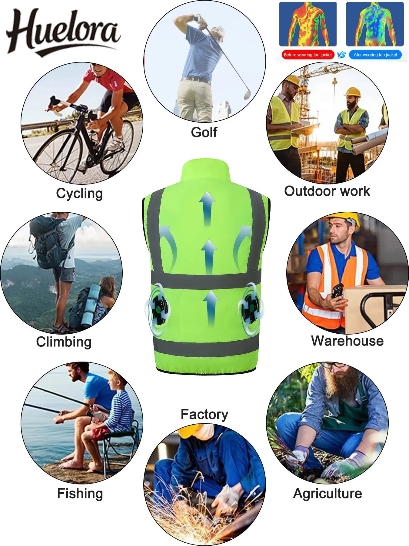 Cooling Vest USB Fan Waistcoat Reflective Polyester Workwear