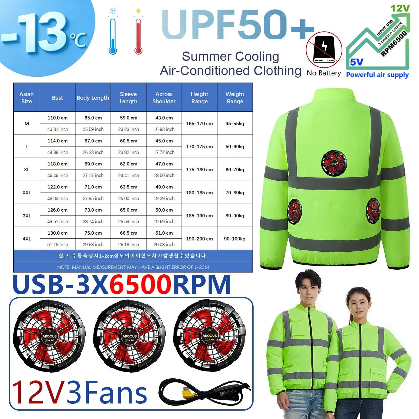 AKOOUS USB 3-Fans Cooling Vest for Men and Women