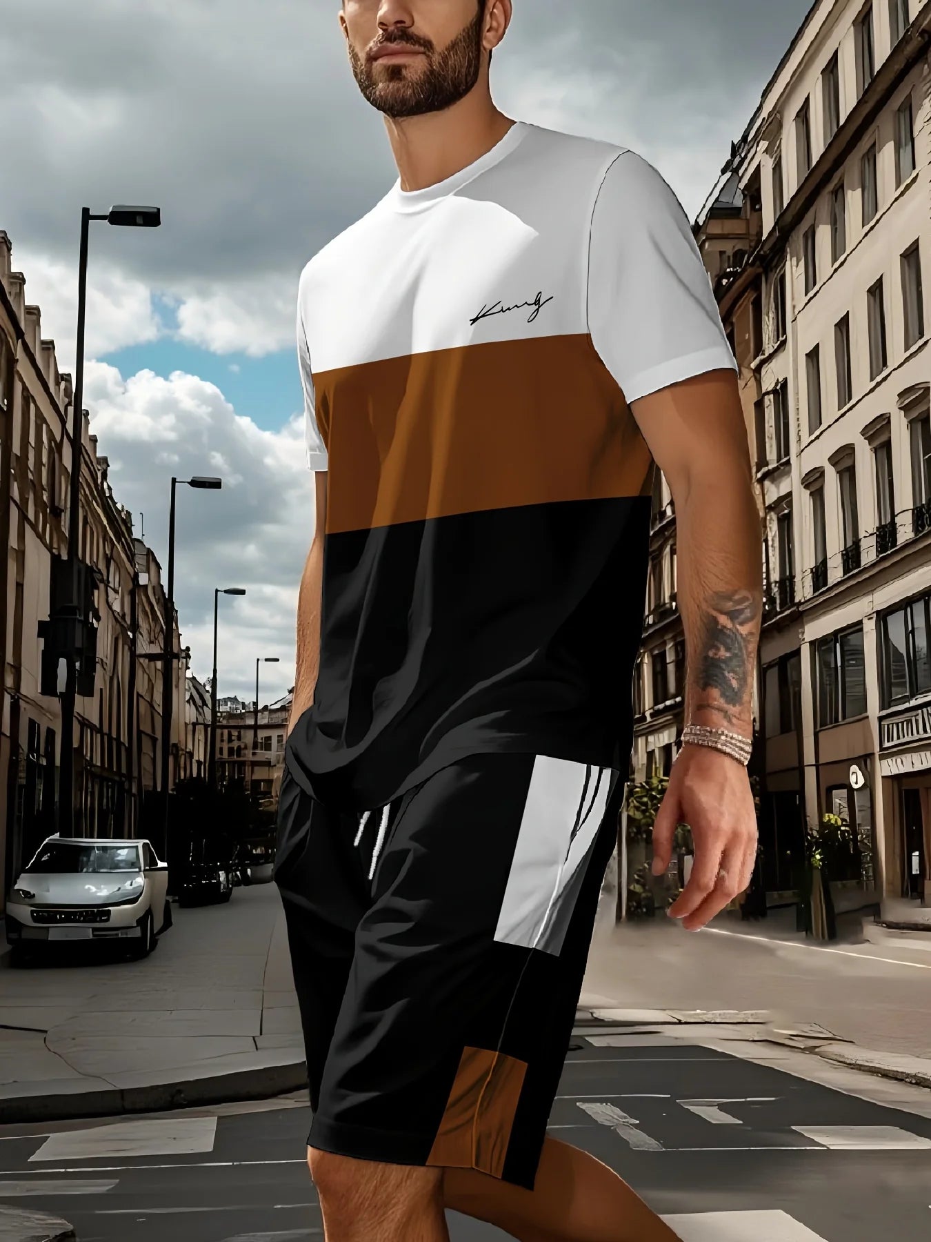 New Men's Summer Set Short-Sleeve T-Shirt Two-Piece Set Stylish Athletic Wear 3D Gradient Print Casual Shorts and T-Shirt Set