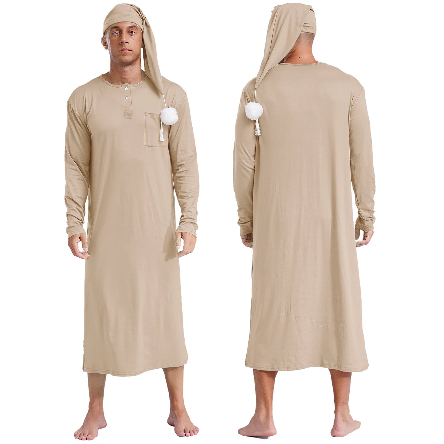 Mens Christmas Striped Sleep Robe with Hat Set