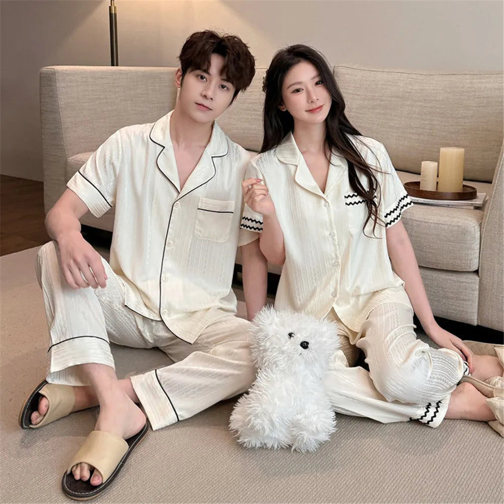 Silk Short Sleeve Pajama Set for Women - Summer